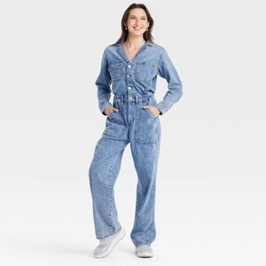 Women's Long Sleeve Utility Baggy Denim Jumpsuit Universal Thread Medium Wash 4